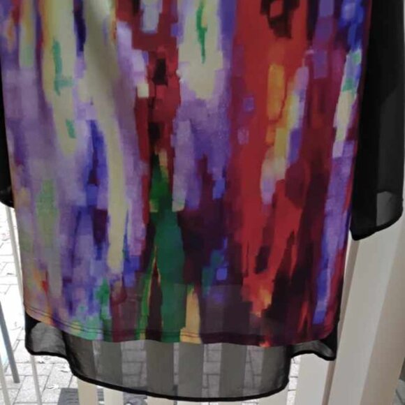 Pyramid Collection 2X black abstract sheer layered blouse with long sleeves - Picture 5 of 6